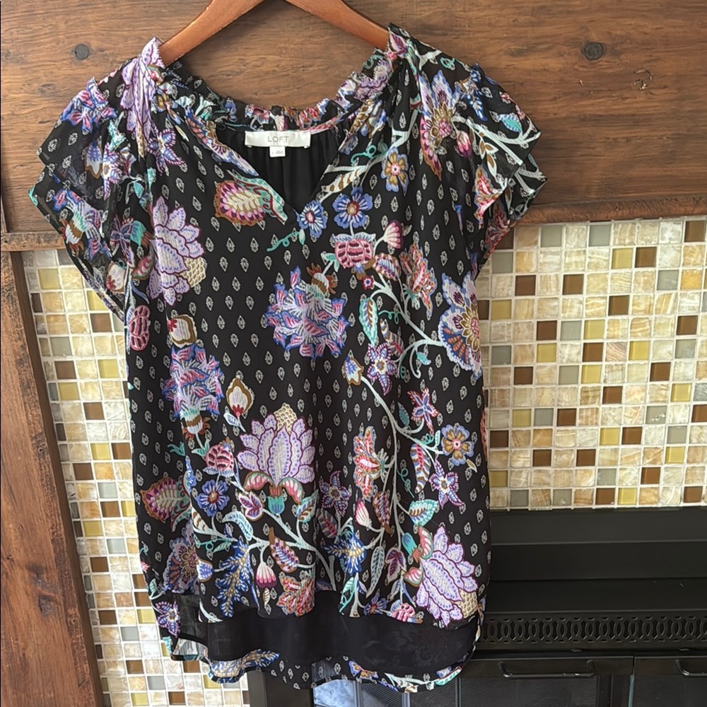 LOFT Pink and Purple Flutter Sleeve Blouse